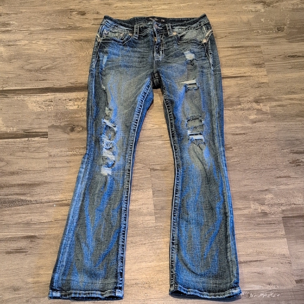 Miss Me Flare Jeans in Distressed Blue